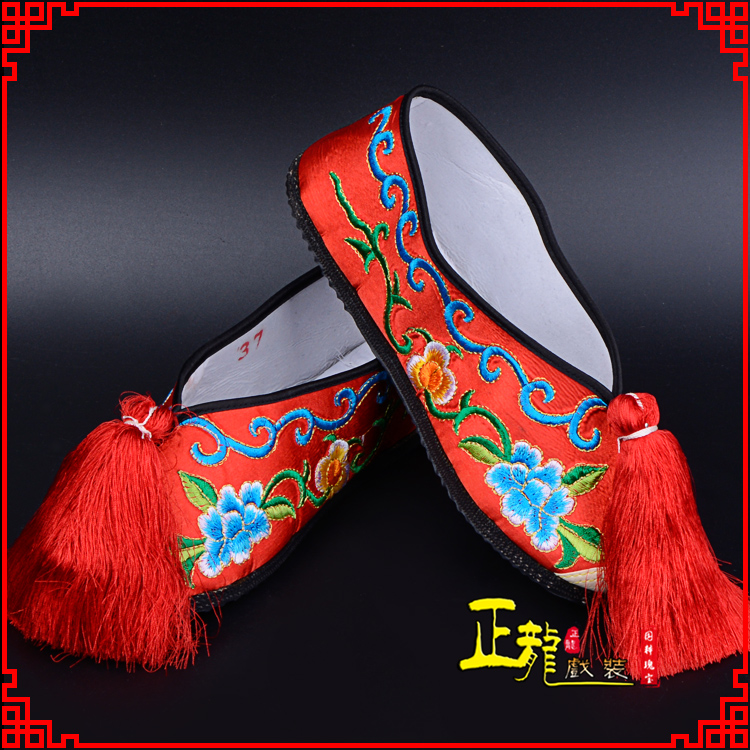 陕西京剧越剧戏曲彩鞋花旦绣花 普平底彩鞋